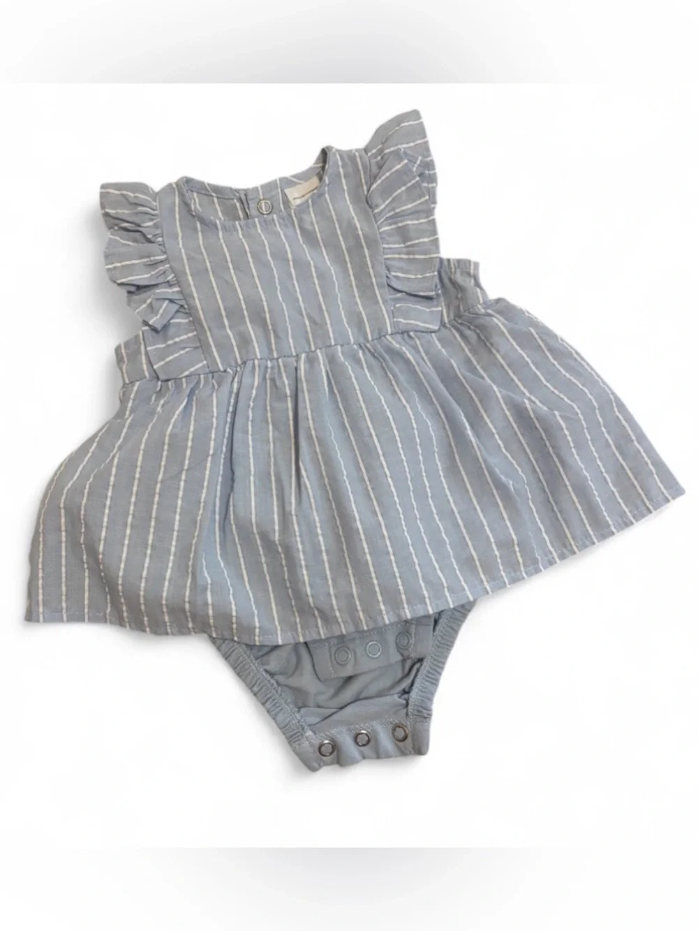 Carter's Light Blue and White Striped Flutter-Sleeve One-Piece Dress